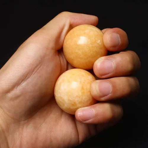 Vista 2 de BRABUD TQZDBS030 - Bolas chinas de estrés para la salud de Baoding de mármol naranja en piedra natural con caja