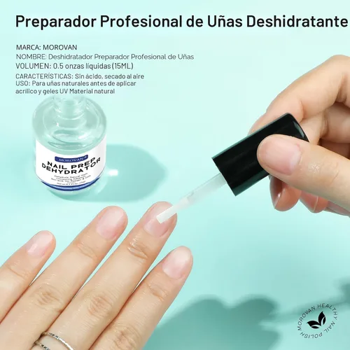 Vista 5 de Morovan - Deshidratador profesional para uñas sin ácido para esmalte de uñas de gel UV, uñas acrílicas, imprimación natural de uñas de secado