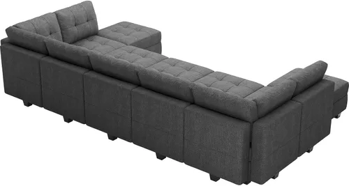 Vista 9 de Belffin Sofá cama modular modular con diván reversible en forma de U con asientos de almacenamiento de gran tamaño de 12 asientos, sofá modular gris