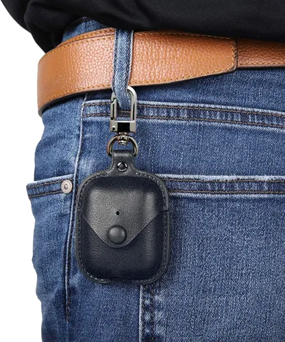 Vista 6 de MODOS LOGICOS Funda de carga de cuero para AirPods 1/2, cierre rápido seguro compatible con Apple AirPods 1/2 Generación - Negro