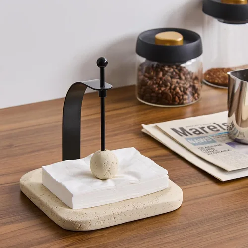 Vista 3 de Servilletero de travertino natural, servilleta cuadrada decorativa de papel y toallero para cocina, restaurante, baño, organizador de mesa de resina