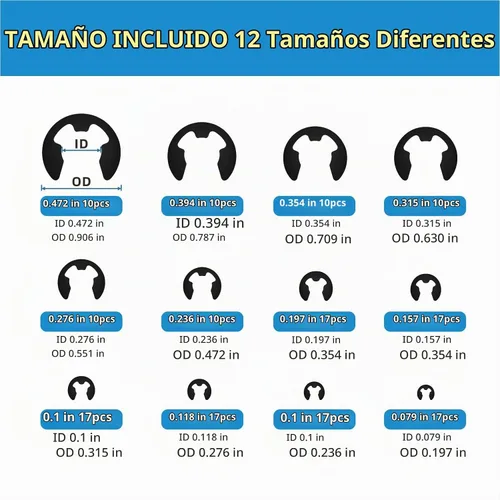 Vista 2 de Mariyandh Juego de 324 piezas de clips E (2.0 mm-12 mm) y anillos de retención externos, kit de surtido de anillos de resorte, surtido de clips C