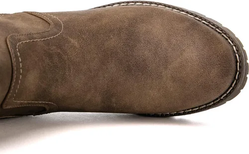 Vista 6 de GLOBALWIN Botas altas de motocicleta con tiras para mujer, botas de equitación de pantorrilla ancha con cordones en la parte trasera para otoño e