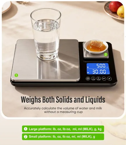 Vista 6 de Digital Dual Platform Kitchen Scale, 33 lb Large & 1.1 lb Mini Food Scale with Dual-Line LCD Display, Stainless Steel, High Precision for Baking