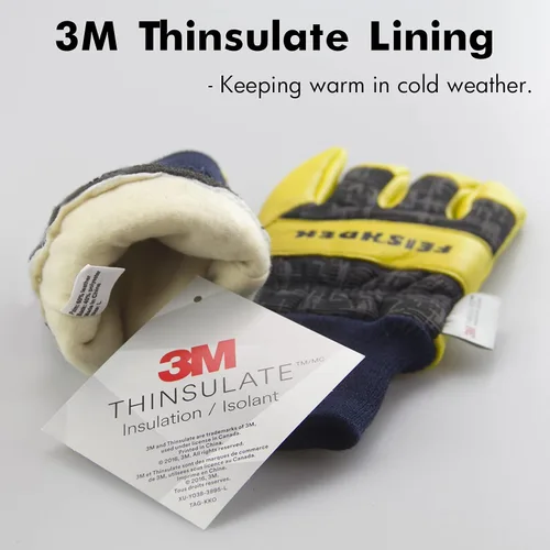 Vista 3 de Kids Winter Gloves, 3M Thinsulate Lined Warm Insulated Toddler Work Gloves with Soft Sheepskin for Cold Weather negro+amarillo