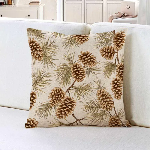 Vista 2 de IBILIU Fundas de almohada de conos de pino de 18 x 18 pulgadas, de algodón y lino, fundas de cojín decorativas para sofá, dormitorio