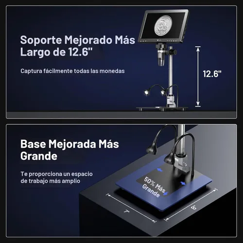 Vista 5 de TOMLOV DM9 Max 10.1" Microscopio de soldadura digital, lupa de monedas