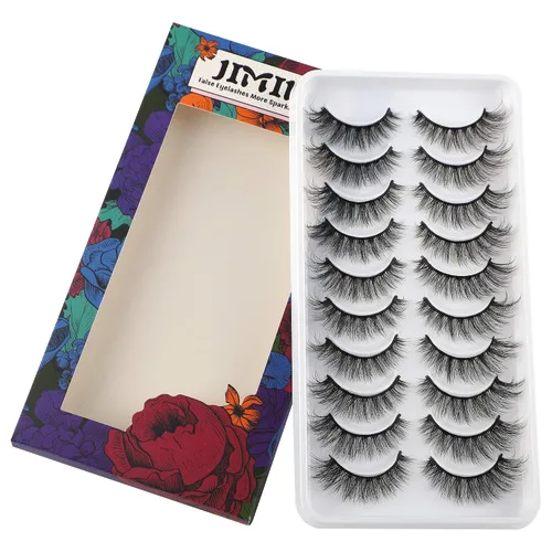 Vista 7 de JIMIRE Pestañas postizas de aspecto natural, pestañas postizas esponjosas y finas, pestañas de ojo de gato con banda fina, pestañas postizas