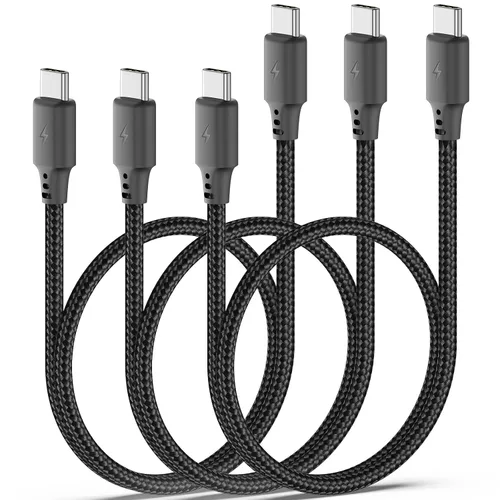 Vista 8 de Cable USB C a USB C de 1 pie, paquete de 3 cables de carga tipo C para Negro
