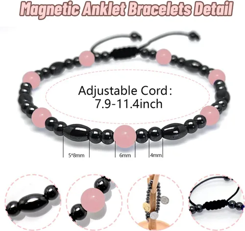 Vista 2 de Hion Paquete de 2 tobilleras de terapia magnética más 1 paquete de pulseras magnéticas para mujereshombres, alivio del dolor, ansiedad, atracción