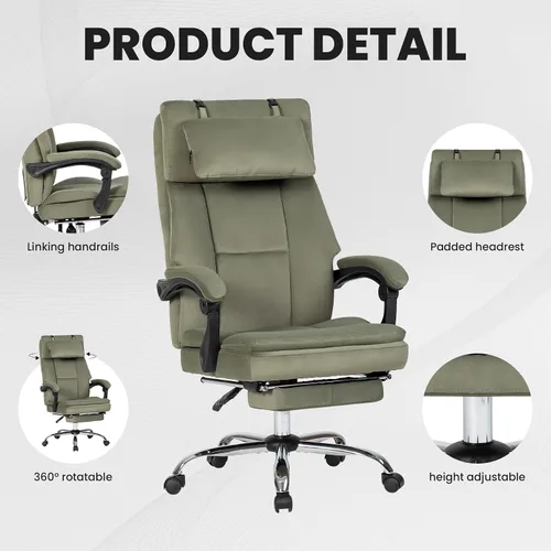 Vista 4 de Silla de oficina, silla de oficina ejecutiva grande y alta con reposapiés y reposacabezas extraíble, silla de escritorio ergonómica de respaldo