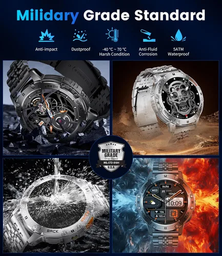 Vista 2 de LIGE - Reloj inteligente AMOLED de 1.43" para hombres con linterna, Bluetooth, llamadas, más de 100 modos deportivos, 530mAh, resistente al agua
