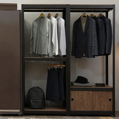 Vista 5 de KEPSUUL - Perchero de doble riel negro resistente para armario, estante modular personalizable de metal alto y almacenamiento con tablero de malla