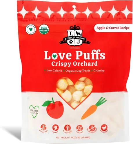 Vista 9 de Lord Jameson Cheddar Charm Colección Love Puffs ligeros y crujientes Golosinas orgánicas para perros, receta de queso, sin gluten, sin