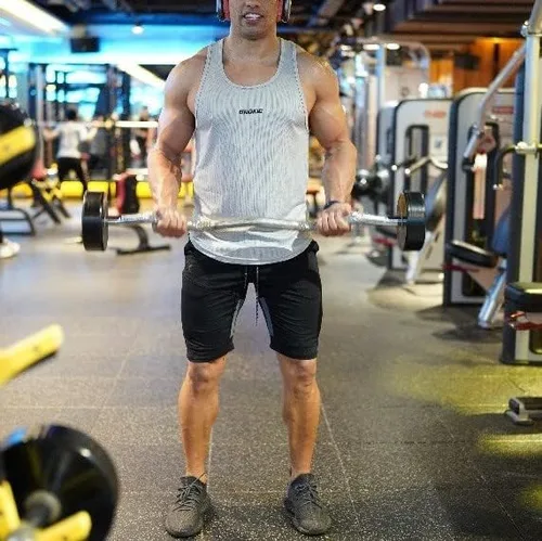 Vista 3 de BROKIG Pantalones cortos de malla para hombre, pantalones cortos de culturismo para gimnasio, corte delgado, elásticos, para entrenamiento, correr