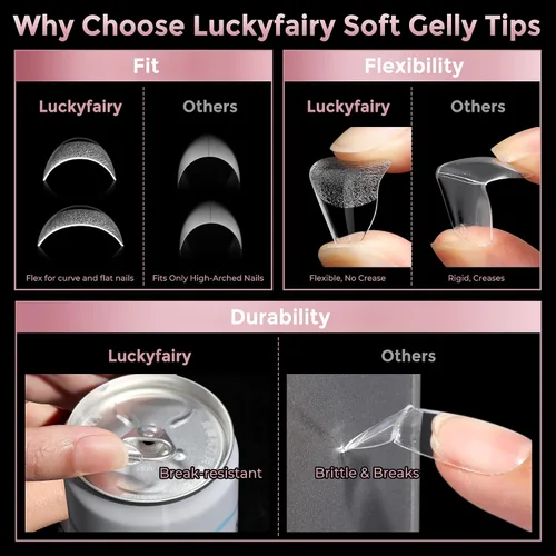Vista 6 de Luckyfairy Puntas de uñas cortas de almendra, 240 puntas de uñas de gel