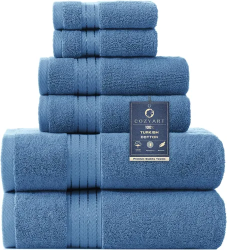 Vista 54 de COZYART - Juego de 6 toallas de baño de algodón turco, color azul claro, suaves, altamente absorbentes y duraderas, 19.17 oz/yd², incluye 2 toallas