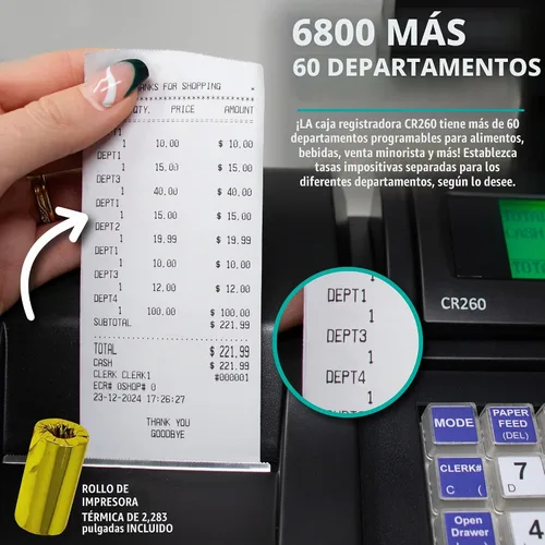 Vista 3 de Nadex Caja registradora CR260, cajón de acero, impresión rápida, interfaz fácil de usar, negro