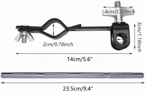 Vista 3 de Abrazadera de montaje para campana con brazo de acero de 9.4 pulgadas, soporte de percusión para bloques de atasco, pandereta
