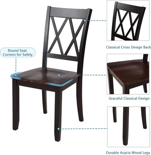Vista 9 de Juego de mesa de comedor de 5 piezas para 4 personas, mesa rectangular y 4 sillas para cocina, comedor, familia y apartamento, patas de madera