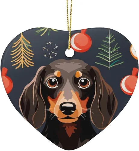 Vista 11 de Dachshund - Adorno de cerámica de Navidad para perro, diseño de animales lindos 2023, adorno de vacaciones para el hogar, decoración de árbol