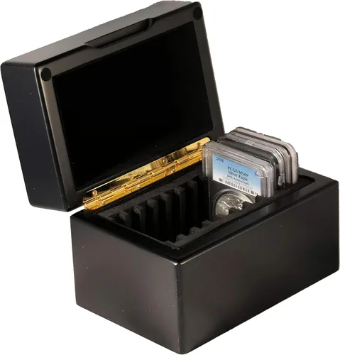 Vista 2 de Guardhouse Caja de almacenamiento/exhibición de diez monedas con acabado mate negro para titulares de monedas de estilo certificado o certificado