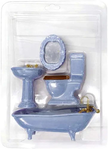 Vista 5 de Muebles de casa de muñecas en miniatura, accesorios de baño morados, 4 piezas, escala 1:12 (violeta)