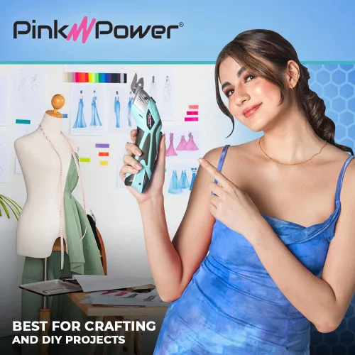 Vista 7 de Pink Power Tijeras eléctricas de tela para manualidades, costura, cartón y alfombras, herramienta de corte profesional resistente, tijeras Aqua