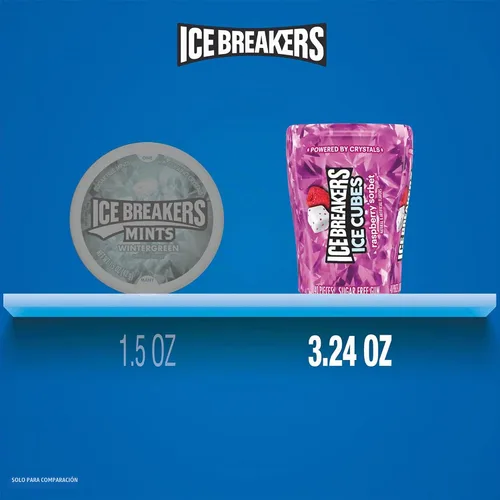 Vista 4 de ICE BREAKERS Ice Cubes - Botellas de goma de mascar sin azúcar con sabor a sorbete de frambuesa, 3.24 onzas (6 unidades, 40 piezas) Sugar free