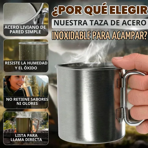 Vista 3 de Taza de camping de acero inoxidable con mosquetón, taza de lata de 13.5