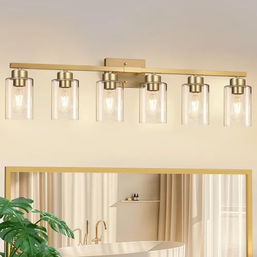 Vista 23 de IZORRO Lámparas de baño, modernas luces de tocador, accesorios de iluminación de baño sobre espejo con pantalla de vidrio transparente, aplique