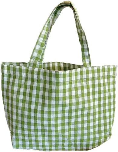 Vista 9 de Joyhey 1 bolsa de lona pequeña a cuadros, bolsa de compras para comestibles, bolsa de playa de 7.9 x 12.6 pulgadas