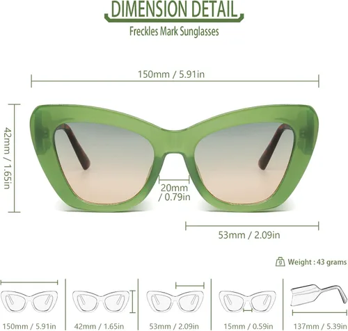 Vista 4 de Freckles Mark Gafas de sol de diseño de moda para mujer, lindas gafas de sol cuadradas de ojo de gato