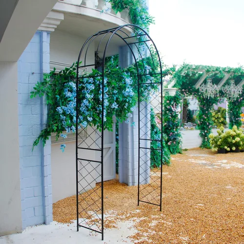 Vista 10 de Pérgola de hierro práctico, arco de árbol de jardín, arco de enrejado de metal para plantas trepadoras, vides de uva de rosas, decoración de pérgola
