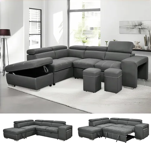 Vista 10 de THSUPER Sofá seccional reclinable de microfibra de 102 pulgadas en forma de L con cama extraíble y chaise de almacenamiento, sofás convertibles