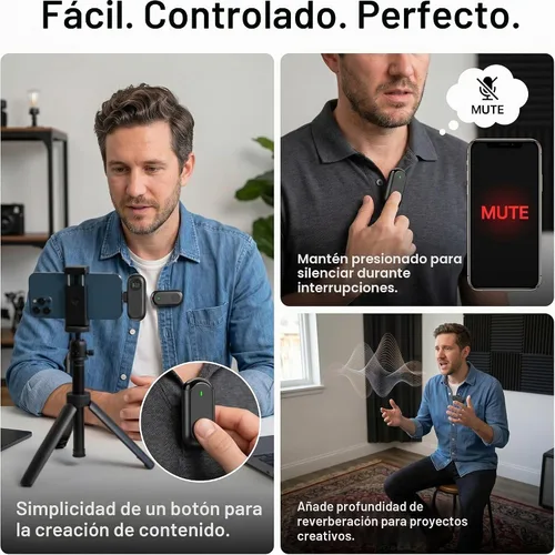Vista 3 de Mini micrófono inalámbrico para iPhone Android, mini micrófono para grabación de video, micrófono profesional de solapa Plug & Play con reducción