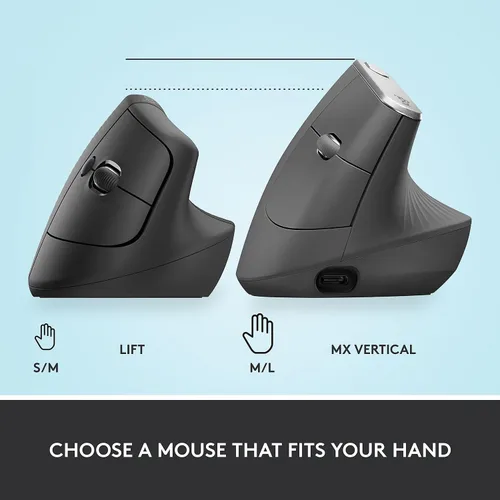 Vista 9 de Logitech Ratón ergonómico vertical elevador, inalámbrico, Bluetooth o Logi Bolt receptor USB, clics silenciosos, 4 botones, compatible