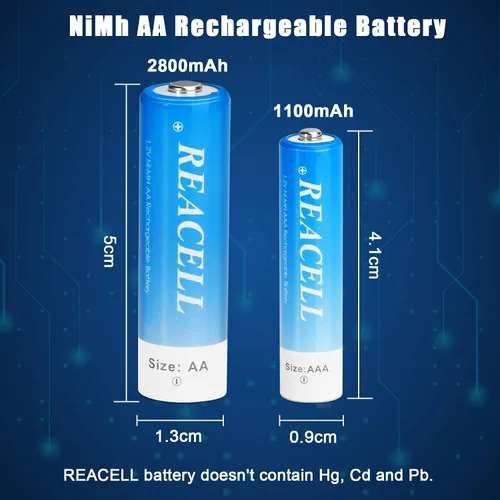Vista 7 de 16 baterías recargables AA de 2800 mAh, batería AA NiMh de alta capacidad, baterías AA de 1.2 V con caja de batería