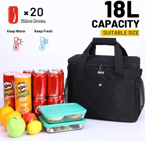 Vista 5 de MIER Bolsa de picnic aislada grande y suave de 18L para comestibles, camping, coche, negro