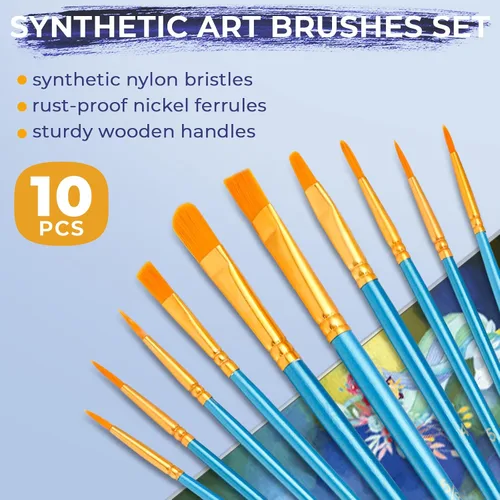 Vista 5 de Nicpro Juego de 34 piezas de pintura para niños con lienzo patrón, kit de suministros de pintura artística con 12 pinturas acrílicas, 10 pinceles, 6