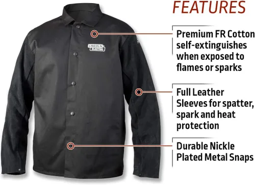 Vista 3 de Lincoln Electric chaqueta de soldadura unisex para adultos, tradicional de mangas de cuero divididas, color negro, talla mediana US