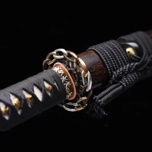Vista 4 de Espada katana forjada a mano, arcilla real, acero templado L6, Hitatsura Hamon () Espada samurai espada de espiga completa