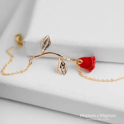 Vista 2 de MignonandMignon Pulsera rosa chapada en oro rosa para mujer, joyería de la belleza y la bestia - 3ERBR-RG
