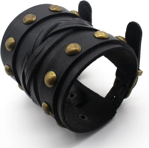 Vista 3 de Pulsera de cuero para hombres y mujeres, pulsera de aleación de cuerda trenzada punk