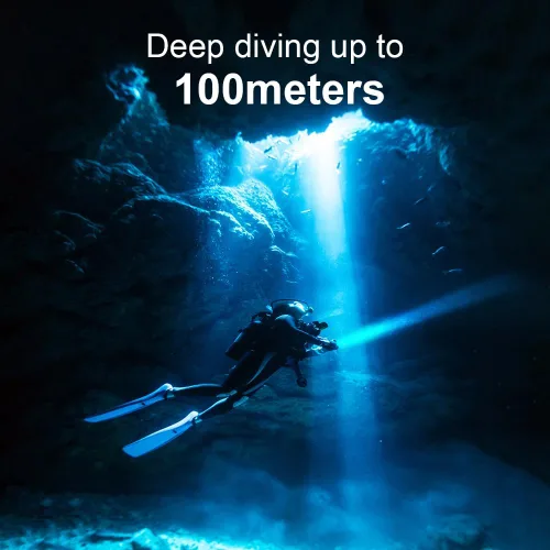 Vista 3 de Linterna de buceo de 10000 lúmenes, luz de buceo IPX8, impermeable, recargable, 3 modos, linterna submarina, linterna LED submarina profesional