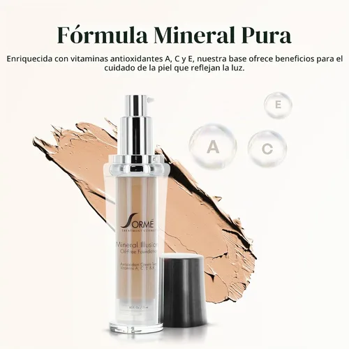Vista 6 de SORMÉ Mineral Illusion Base líquida sin fragancia y aceite con protector solar no químico, fórmula mineral, hidratante con manteca de karité