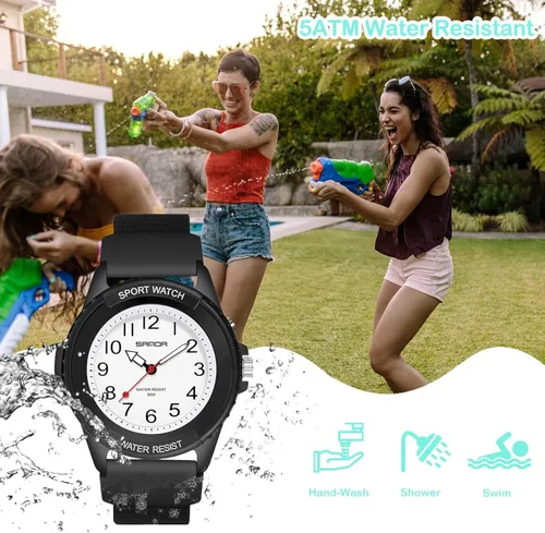 Vista 3 de WISHFAN Reloj analógico impermeable para mujer, reloj analógico con retroiluminación LED, reloj de pulsera simple para niñas y mujeres