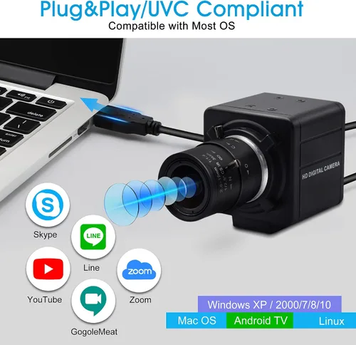 Vista 5 de Cámara USB 4K Zoom Manual Webcam 0.110-0.472 in Foco Variable Cámara PC para computadora Mini UVC USB2.0 Cámara web IMX317 Varifocal USB con cámara