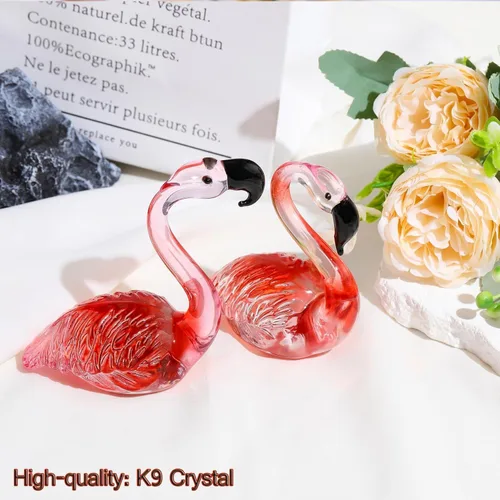 Vista 4 de Juego de 2 figuras de flamencos de cristal rosa, regalos para parejas y mujeres, flamencos de vidrio soplado a mano, Día de la Madre, aniversario