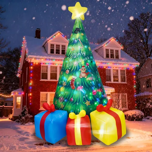 Vista 9 de 1.88 m de alto Árbol inflable navideño jumbo encantador con Papá Noel y oso polar, árbol inflable navideño animado con Papá Noel y oso polar, luces